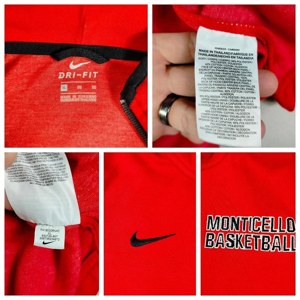 Monticello Basketball Jacket Womens XL Red Nike Dri Fit Full Zip Hoodie Warm Up